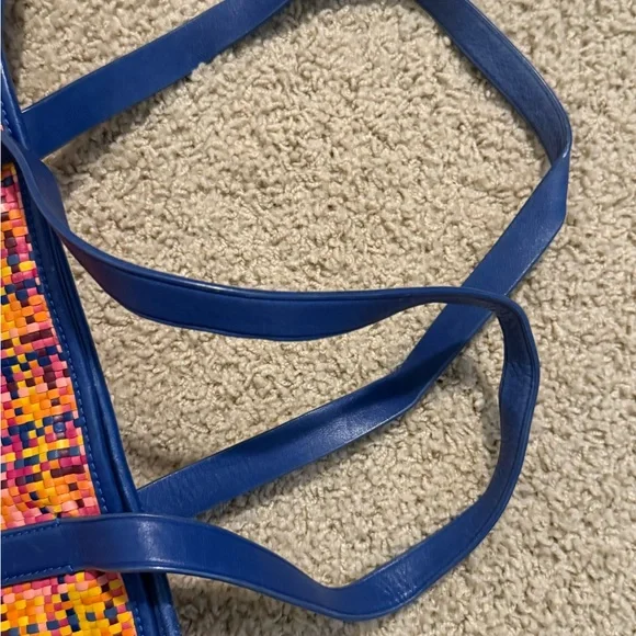 Tory Burch Colorful Woven Tote with Blue Handles - Picture 11 of 15